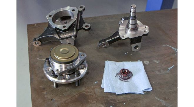 Detail of updated Mustang II spindle for classic cars