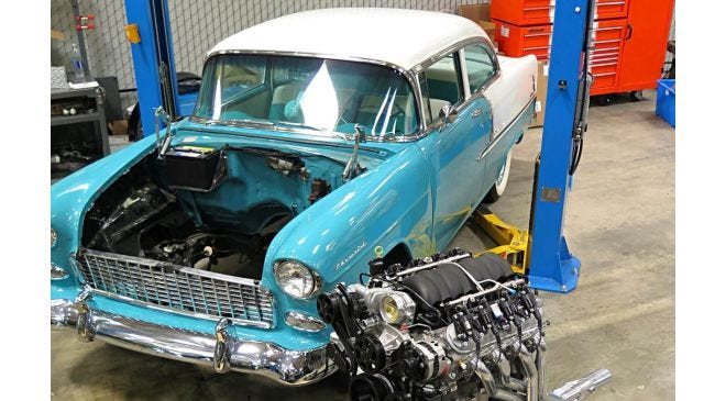 Classic 1955 Tri-Five transformed with CPP restomod components.