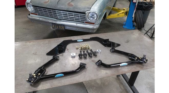 1962-67 Nova with installed CPP mini sub-frame kit for better handling.