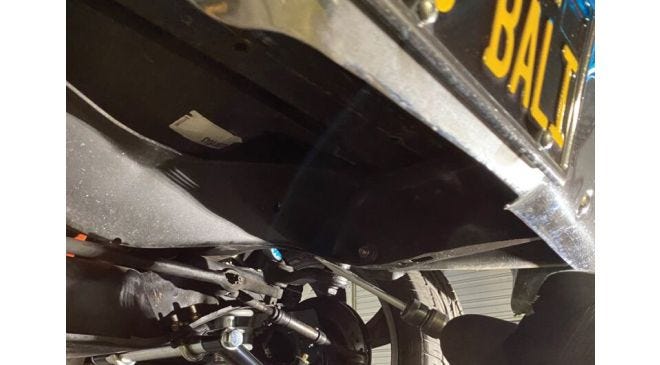 Classic truck with sway bar to reduce road irregularities.